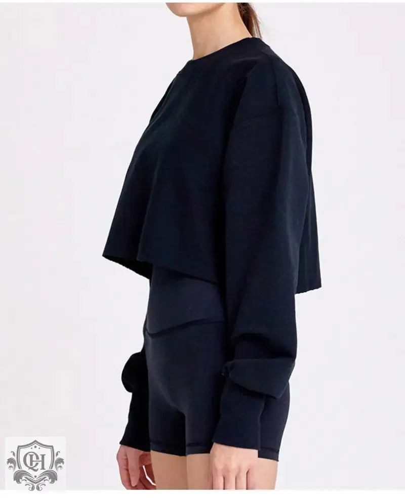 Cropped Solid Cotton Sweater
