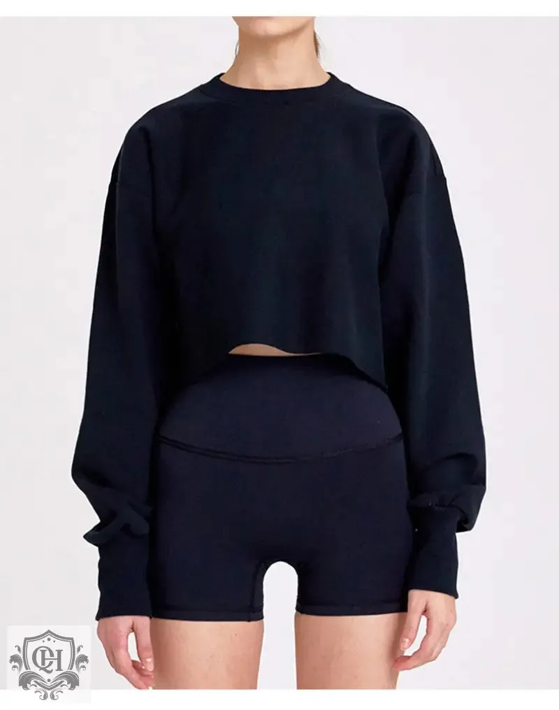 Cropped Solid Cotton Sweater
