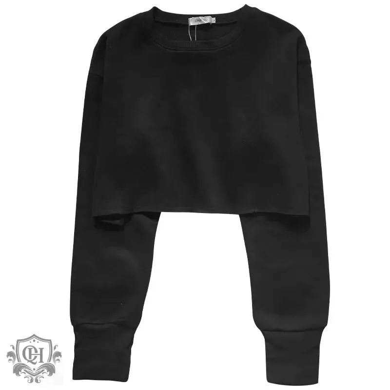 Cropped Solid Cotton Sweater