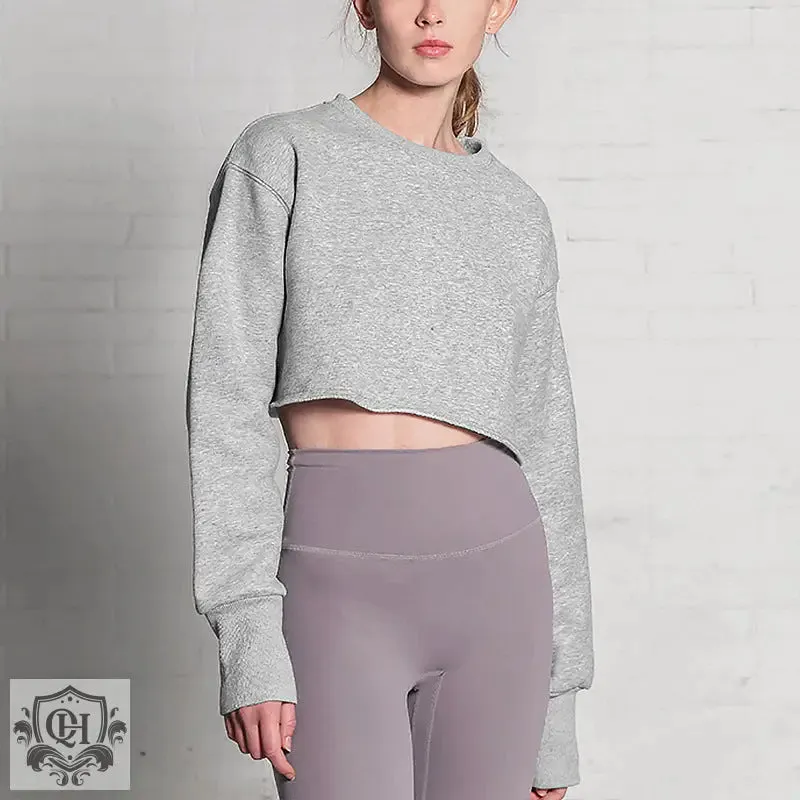 Cropped Solid Cotton Sweater