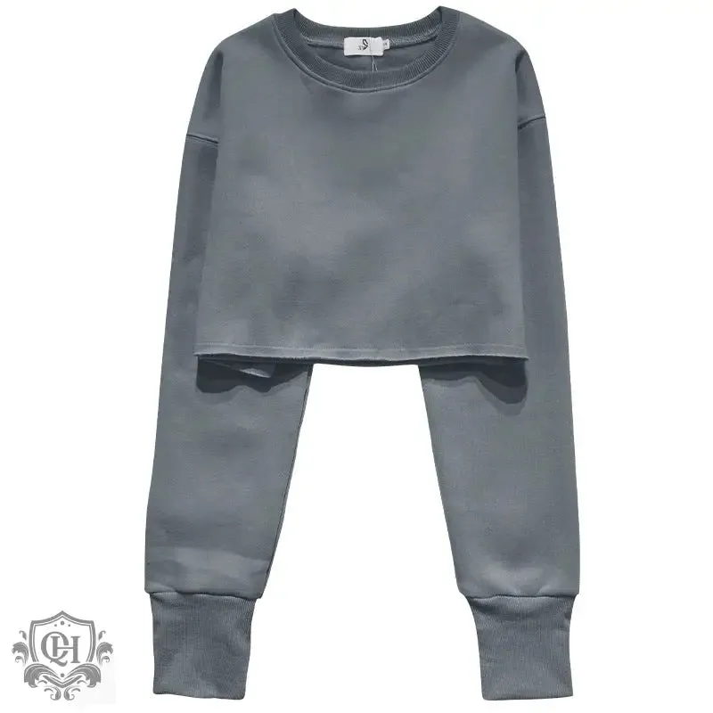 Cropped Solid Cotton Sweater