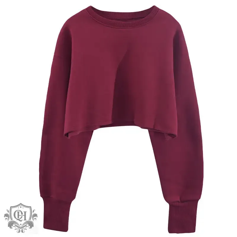 Cropped Solid Cotton Sweater