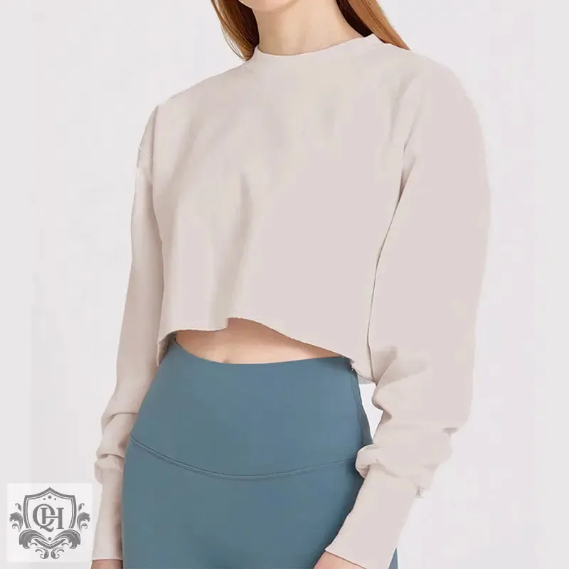 Cropped Solid Cotton Sweater