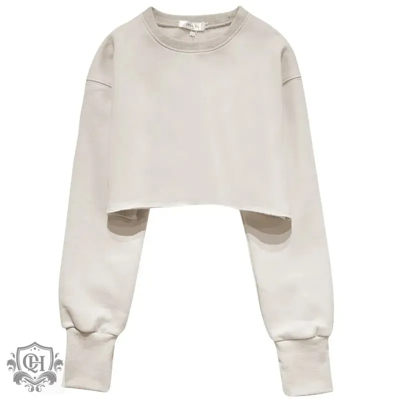 Cropped Solid Cotton Sweater