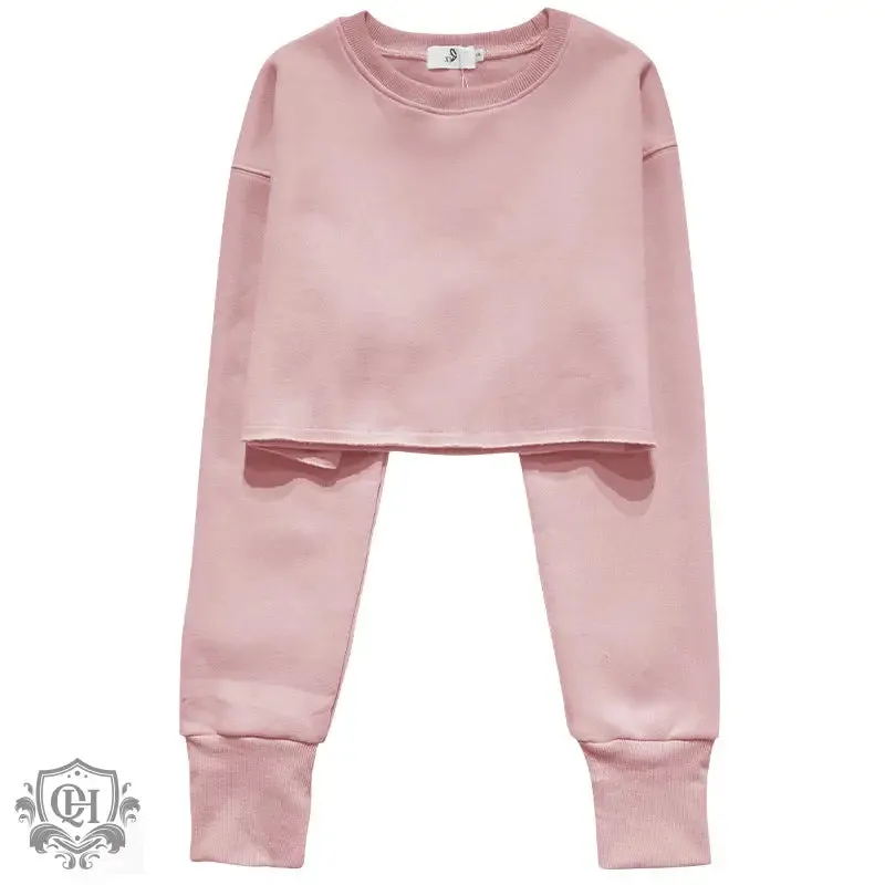 Cropped Solid Cotton Sweater