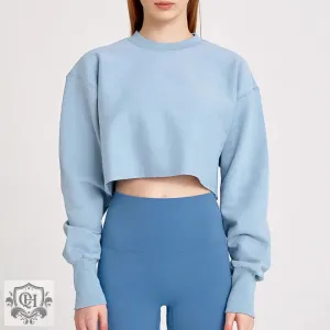 Cropped Solid Cotton Sweater