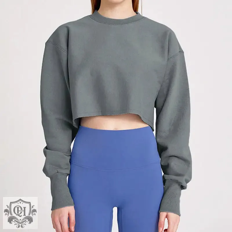 Cropped Solid Cotton Sweater