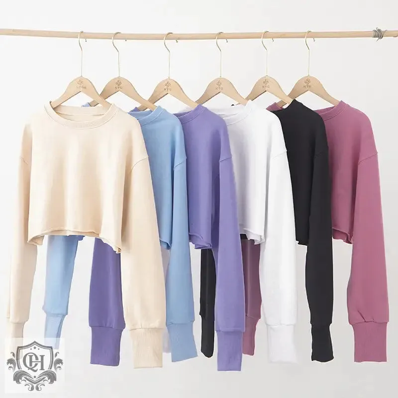 Cropped Solid Cotton Sweater