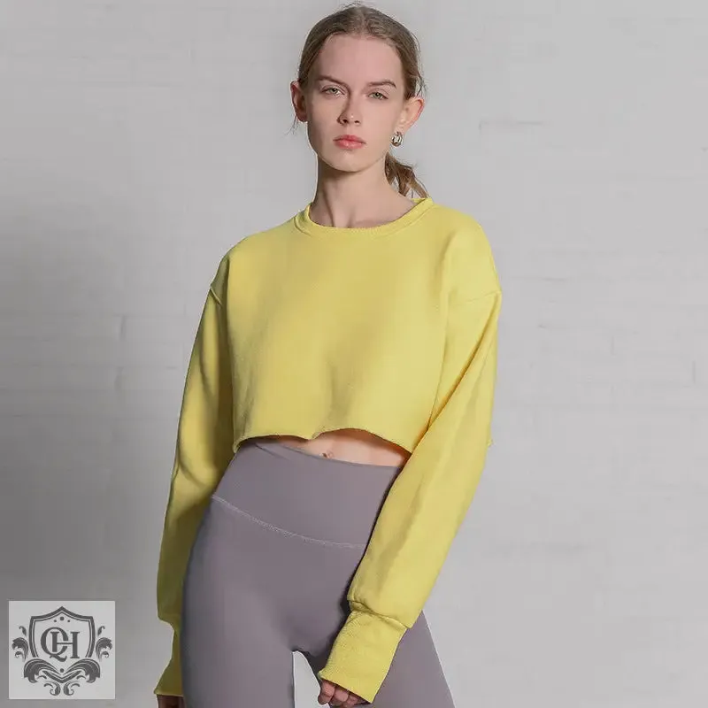 Cropped Solid Cotton Sweater