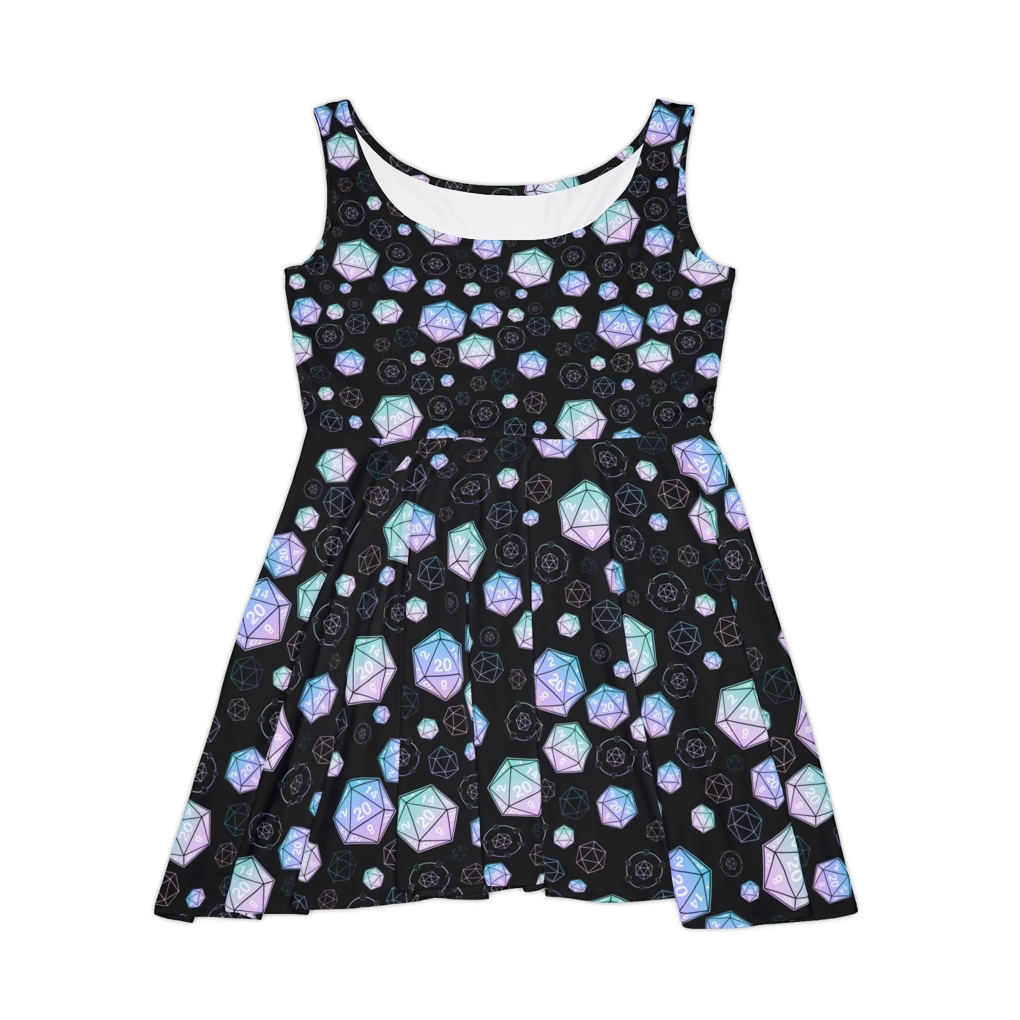 D20 Dice Raining Teal Gradient Skater Dress - Tabletop RPG Inspired Fashion