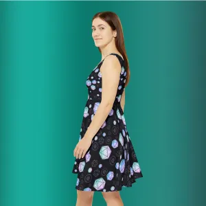D20 Dice Raining Teal Gradient Skater Dress - Tabletop RPG Inspired Fashion
