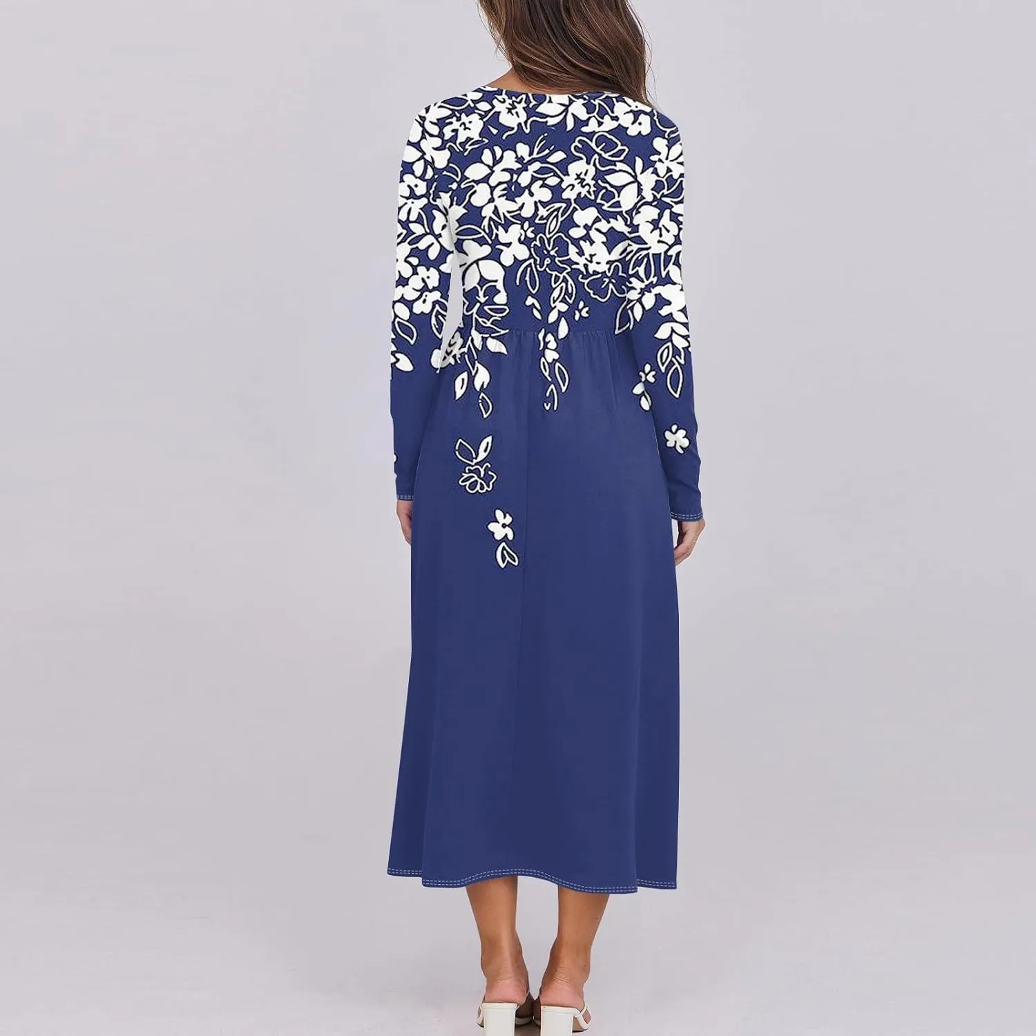Dresses for Women 2025 Spring Long Sleeve V Neck Midi Flowy Trendy Casual Boho Office Cruise Dress
