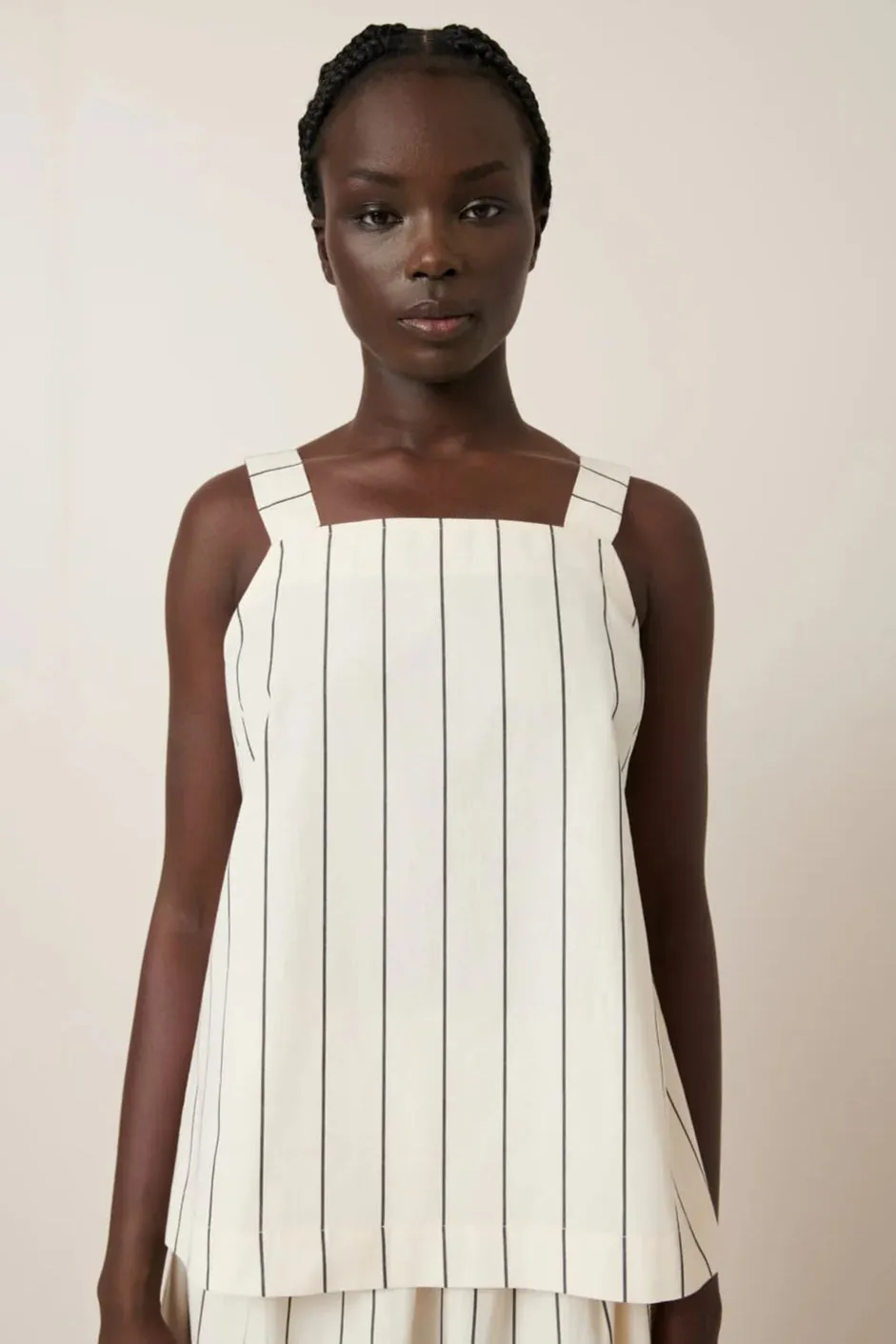 Elle Top, Greige Pinstripe