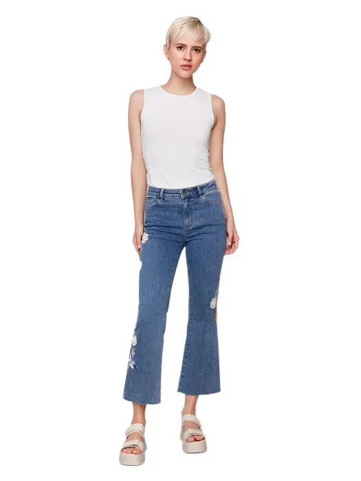 EMBROIDERED CROCHET MEDUIM WASH FLARE JEAN