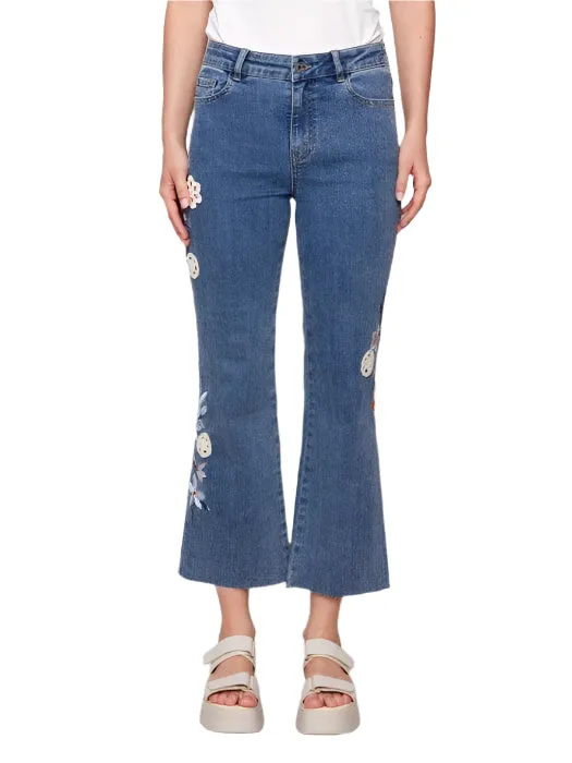 EMBROIDERED CROCHET MEDUIM WASH FLARE JEAN