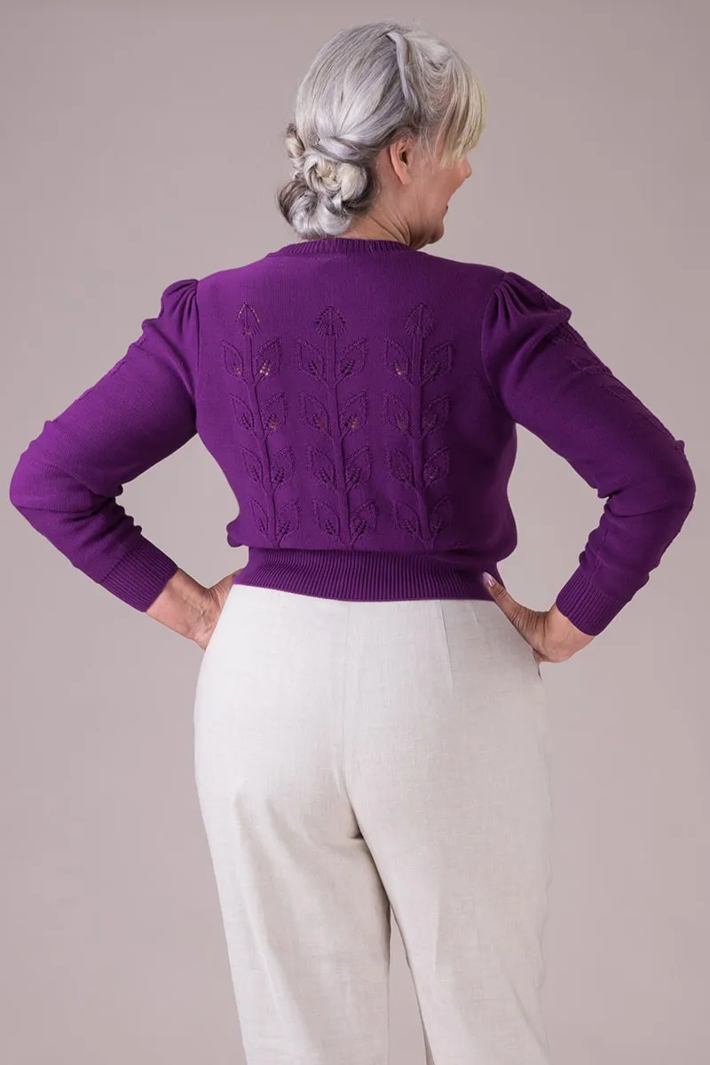 Emmy Design: Susie Q cardigan i lilla 'grape'
