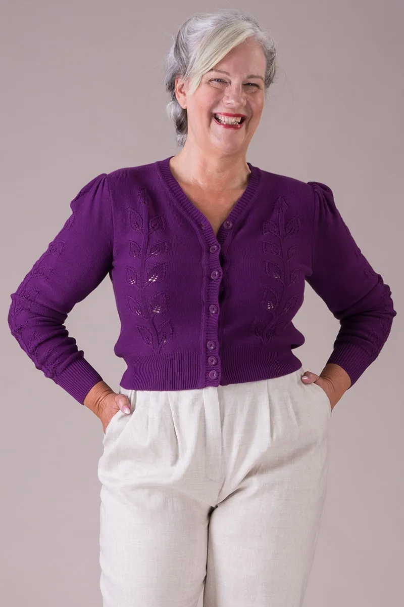 Emmy Design: Susie Q cardigan i lilla 'grape'