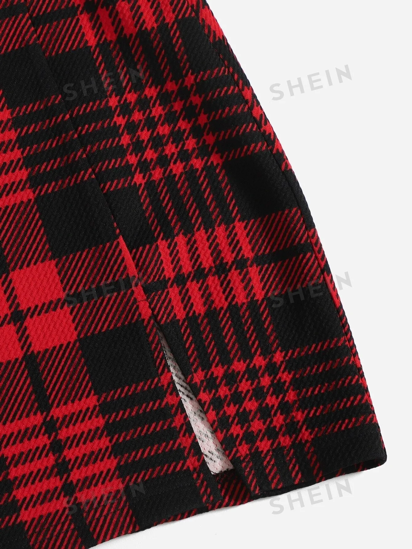 Essnce Ribbed Knit Lettuce Trim Off Shoulder Crop Top & Plaid Print Split Hem Skirt