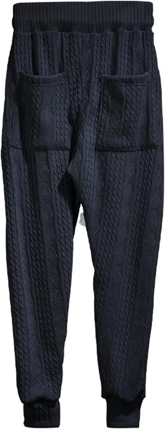 evzosrz Mens Casual Pants Jacquard Knitted Loose Joggers Relaxed Fit Trousers Elasticated Waist Drawstring Solid Sweatpants