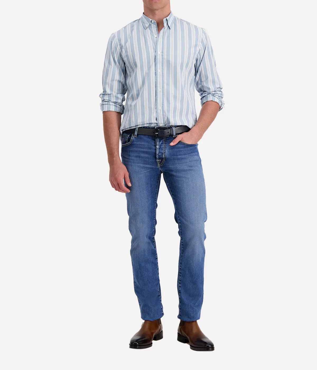 Finbar Woven Button Up in Multi Slate Stripe