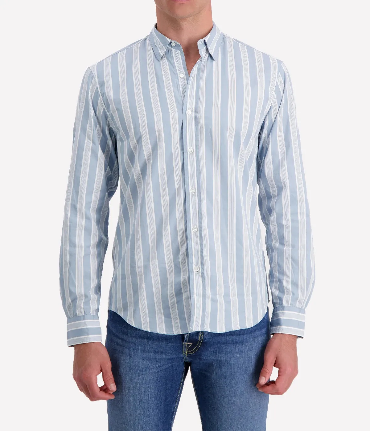 Finbar Woven Button Up in Multi Slate Stripe