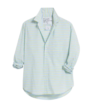 Finbar Woven Button Up Shirt in Blue Chartreuse Multi Stripe