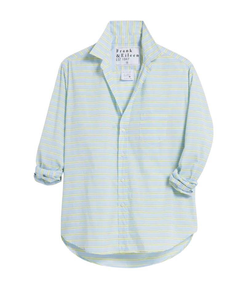 Finbar Woven Button Up Shirt in Blue Chartreuse Multi Stripe