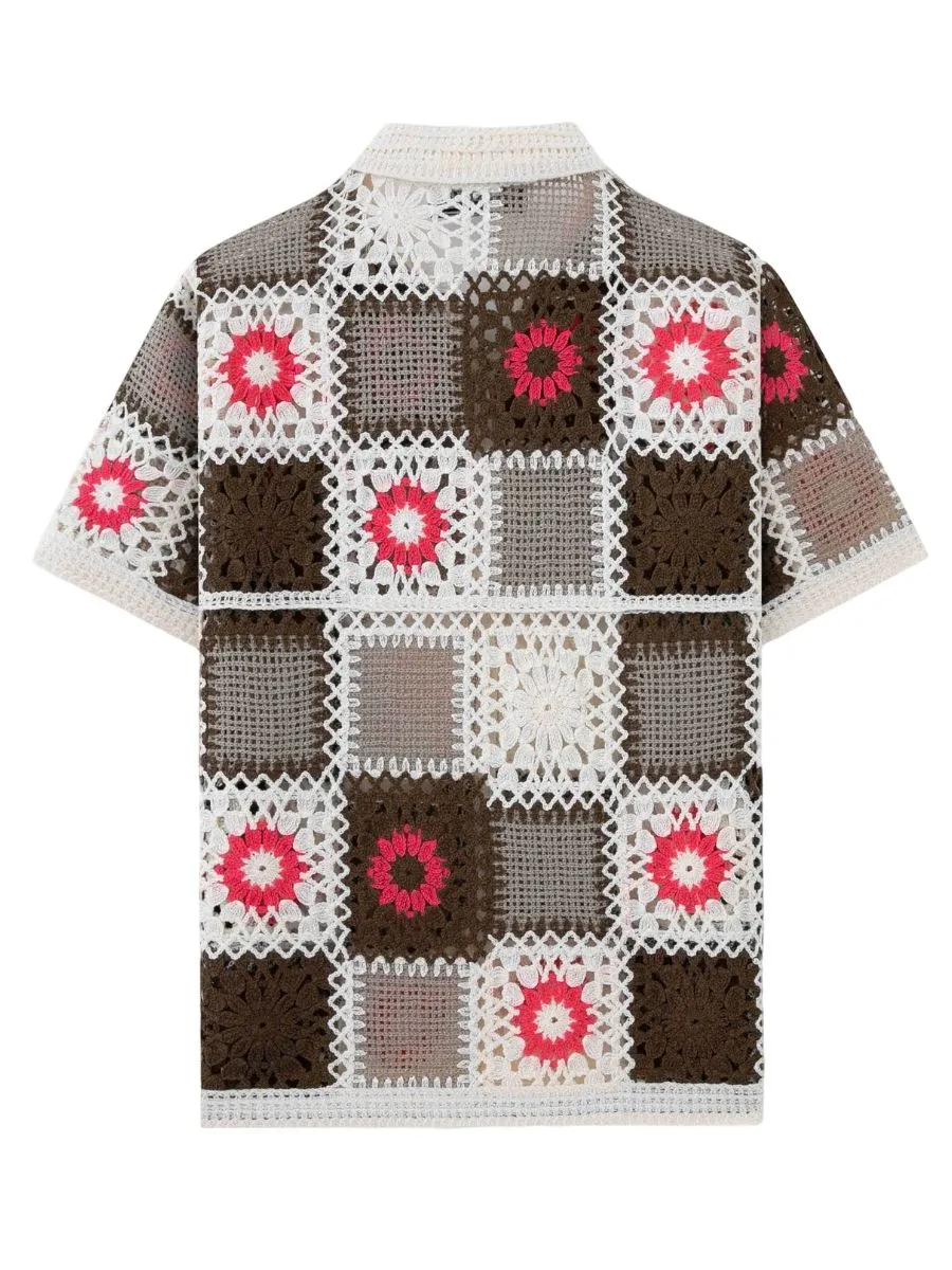 Floral Patchwork Crochet Knit Shirt