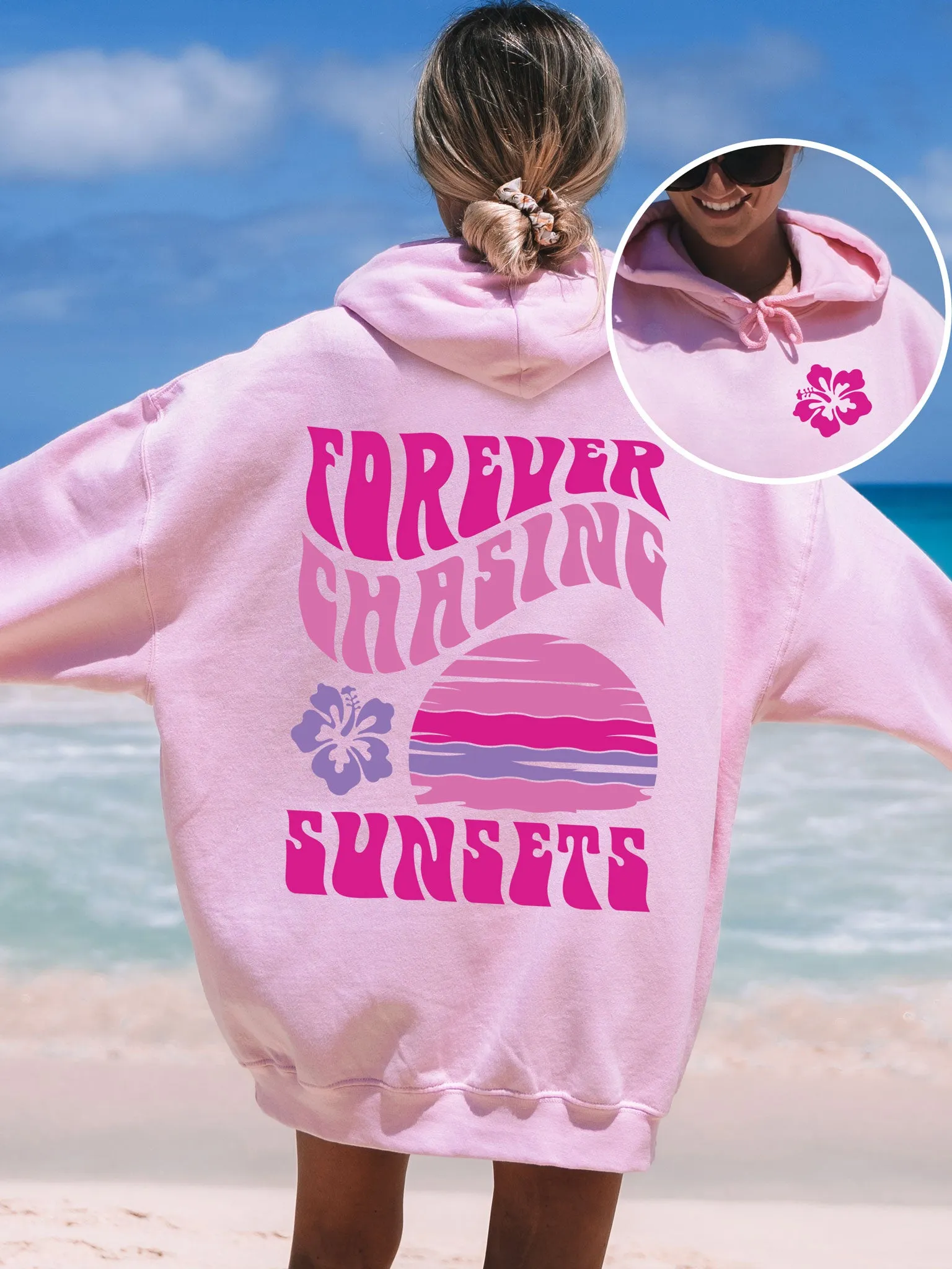 Forever Chasing Sunsets Hoodie - Pink DOUBLE SIDED - New!