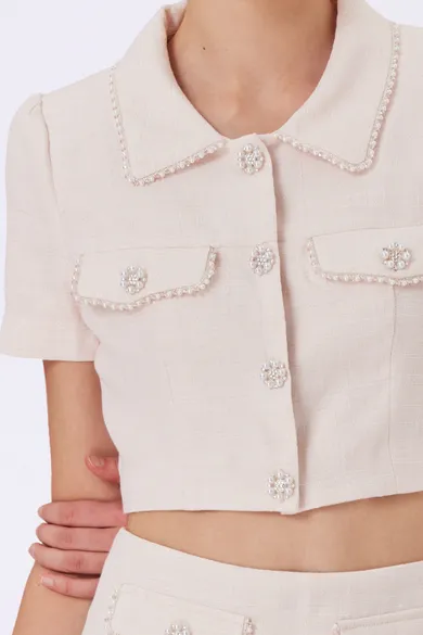 Geana Pink Tweed Cropped Top