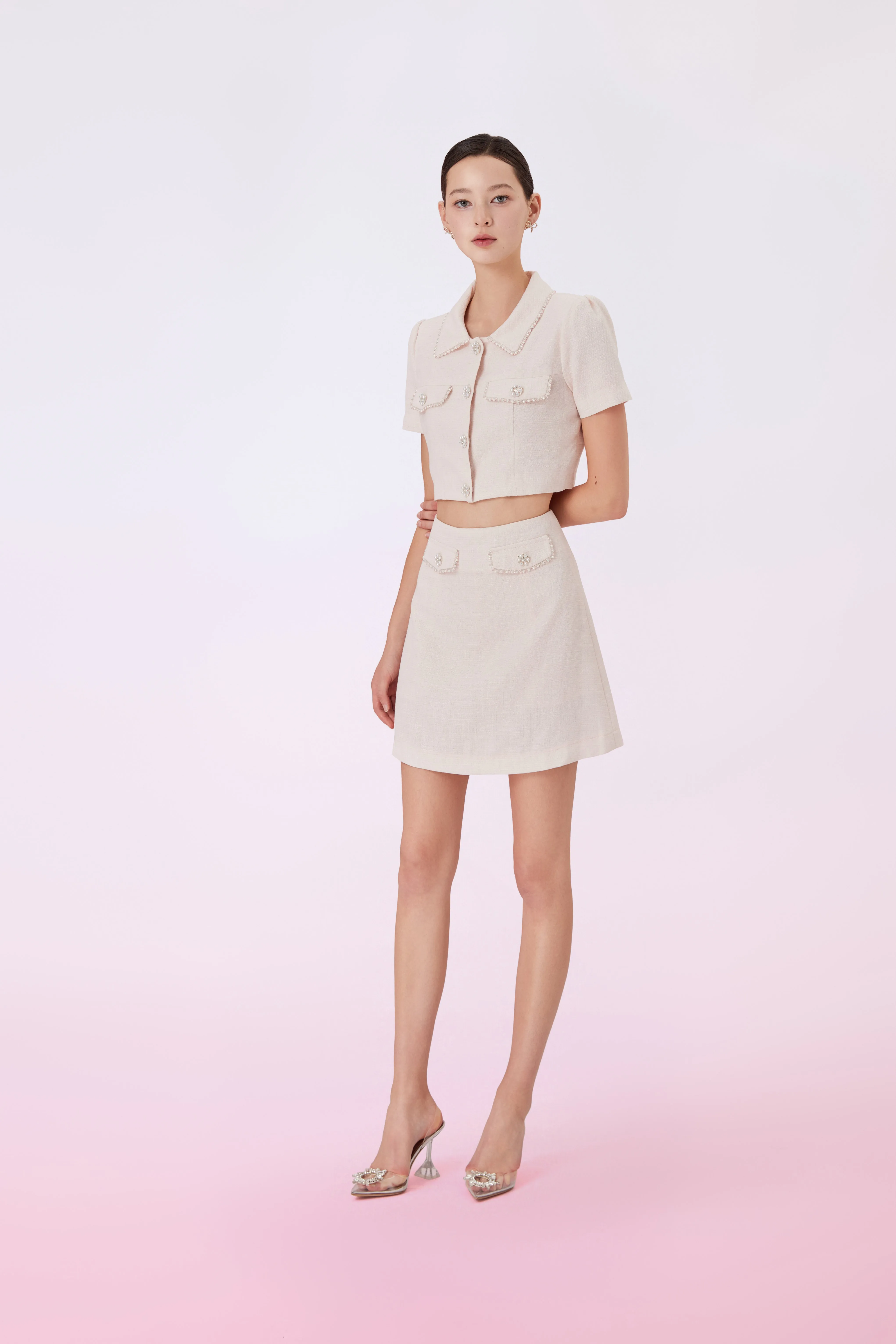Geana Pink Tweed Cropped Top