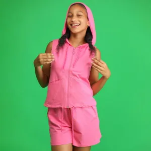 GIRLS FUCHSIA SHORT HOODIE SET