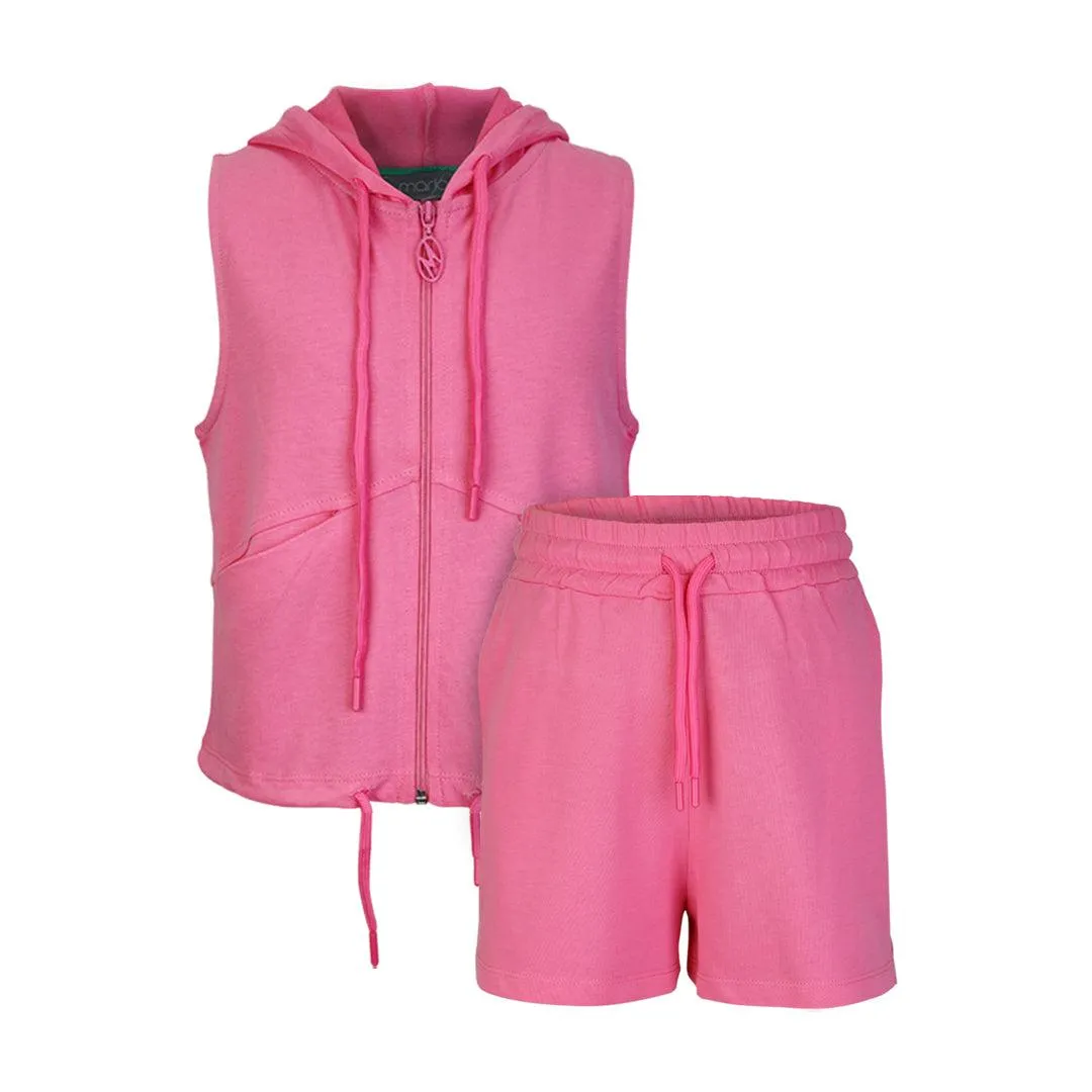 GIRLS FUCHSIA SHORT HOODIE SET