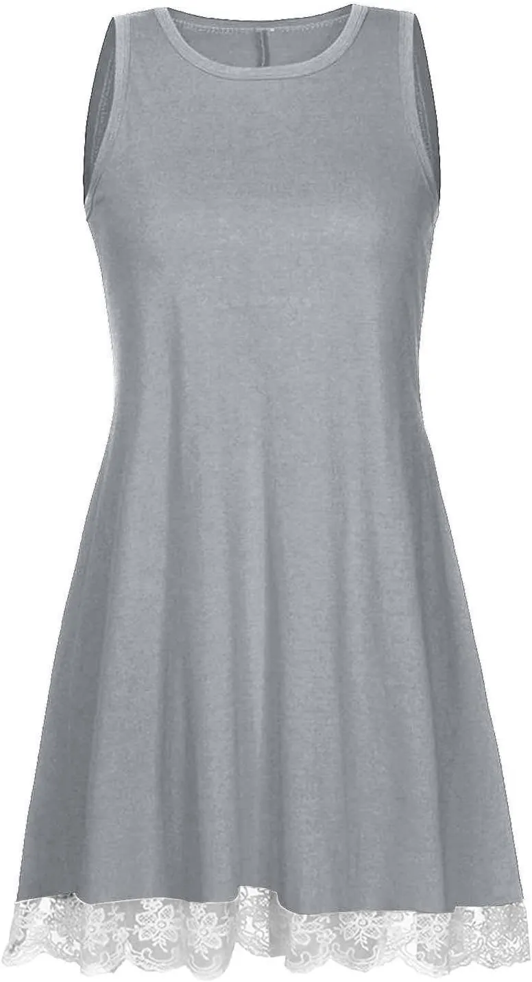Going Out Dresses for Women 2025 Summer Sleeveless Crew Neck Mini Sundress Casual Lace Hem Beach Dress with Pockets