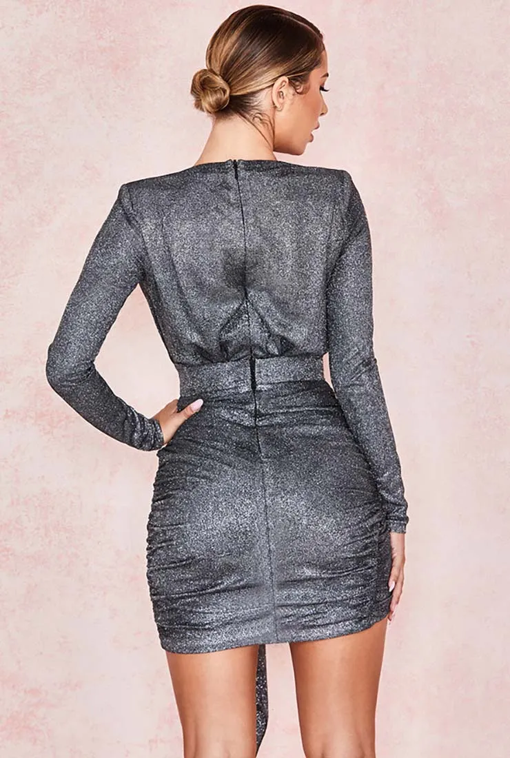 Gray Deep V-neck Tight Mini Dress