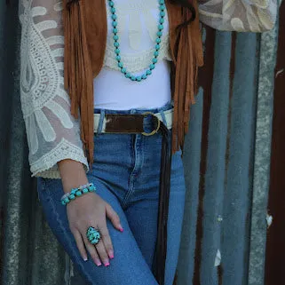 Hair-on-Hide Brown & White Leather Belt w/ Fringe 907c