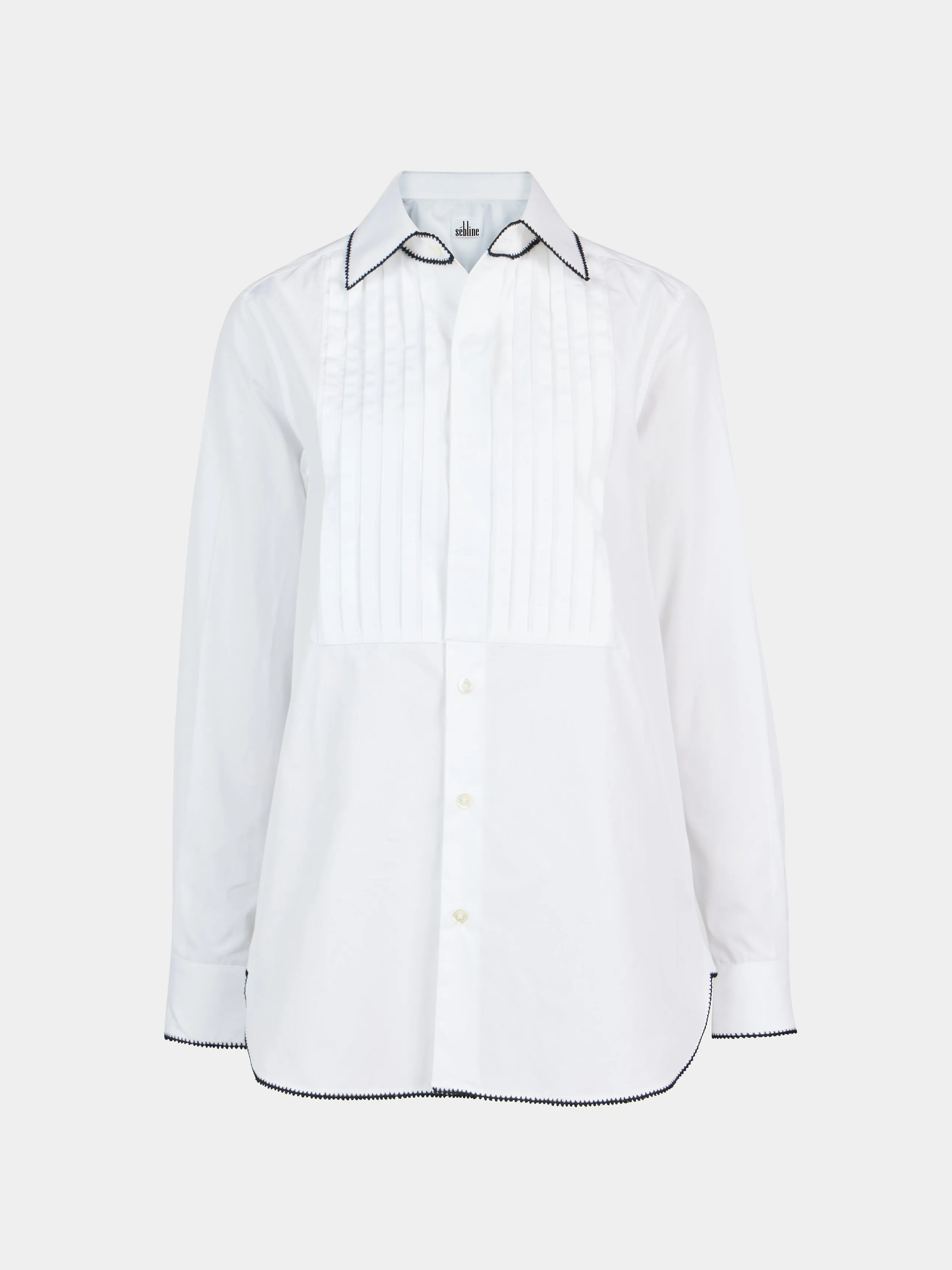Hand-Embroidered Cotton Long Smoking Shirt