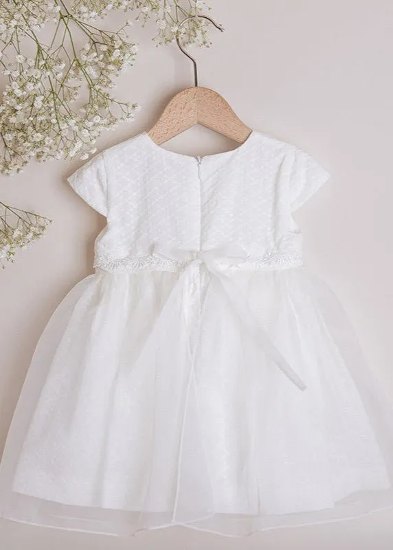 IVORY Christening Dress with Detachable Tulle Overlay (CORA)