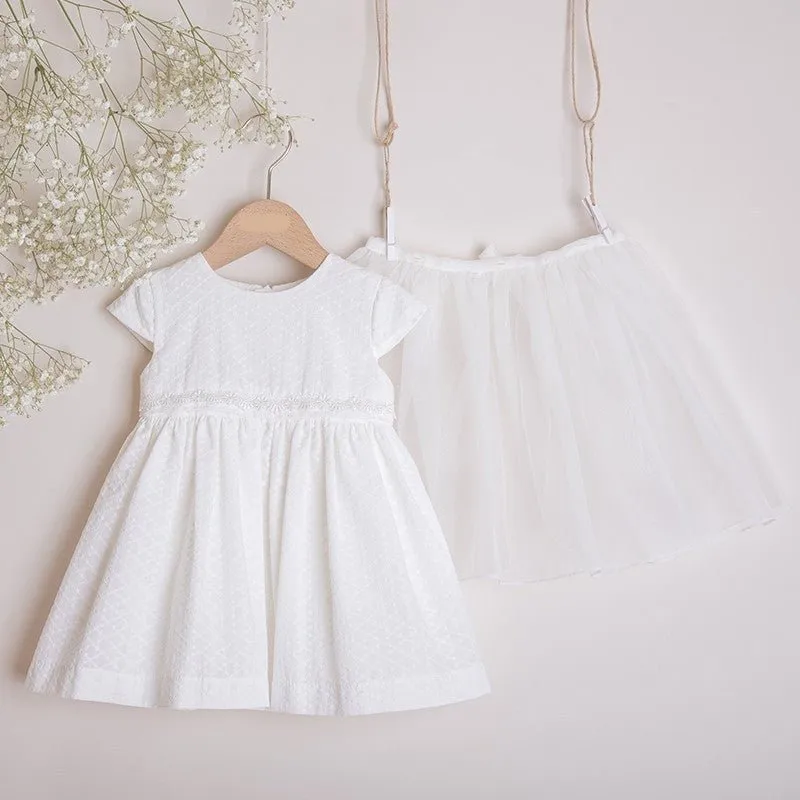 IVORY Christening Dress with Detachable Tulle Overlay (CORA)