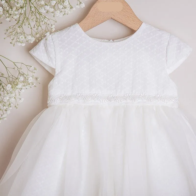 IVORY Christening Dress with Detachable Tulle Overlay (CORA)