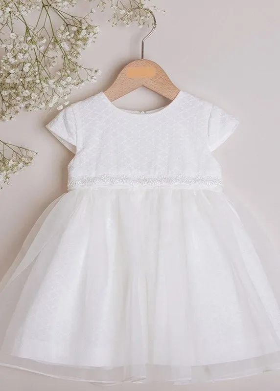 IVORY Christening Dress with Detachable Tulle Overlay (CORA)