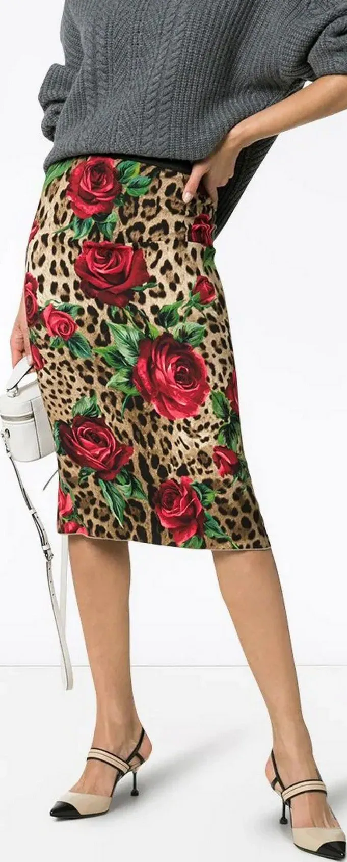Jungle and Floral Print Pencil Skirt