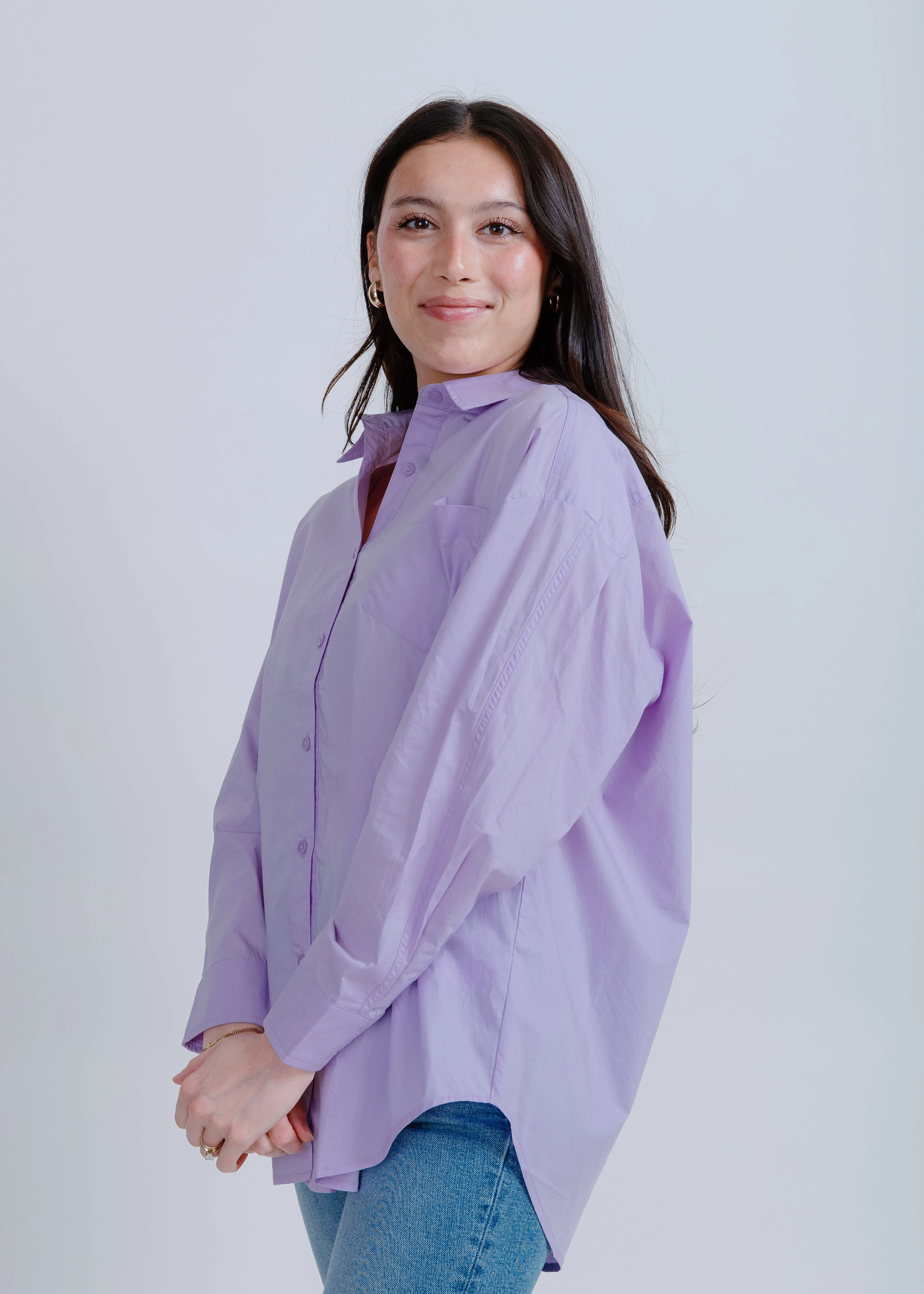 Kaitlyn Oversized Button Up - Lavender