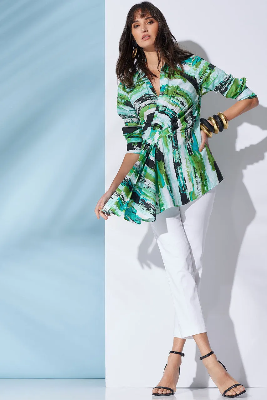 Kazuki Cotton Poplin Side Drape Embroidered Shirt