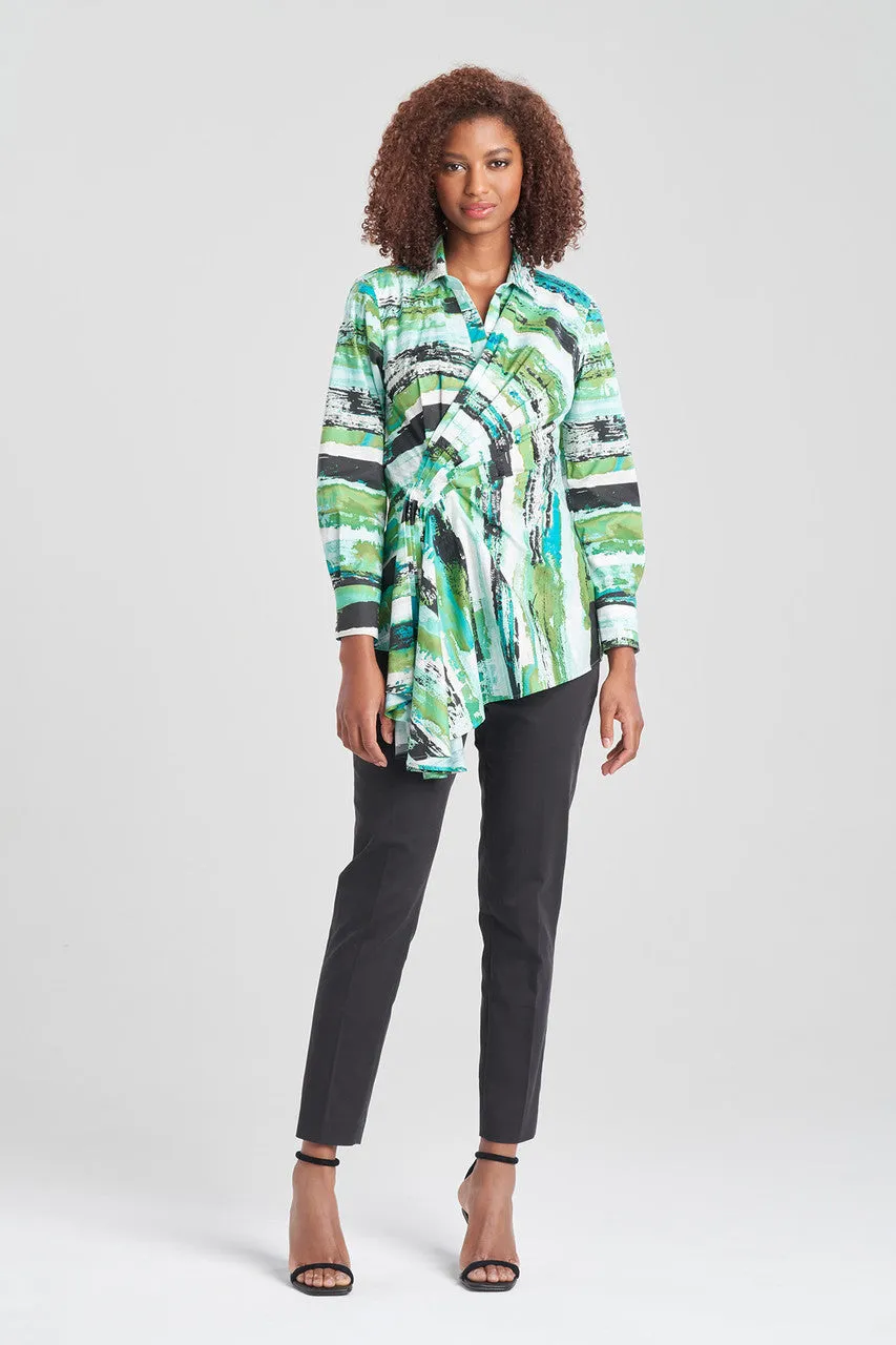 Kazuki Cotton Poplin Side Drape Embroidered Shirt