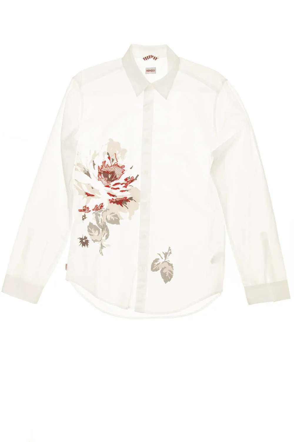 Kenzo - White Button Up Blouse with Red Flowers - M