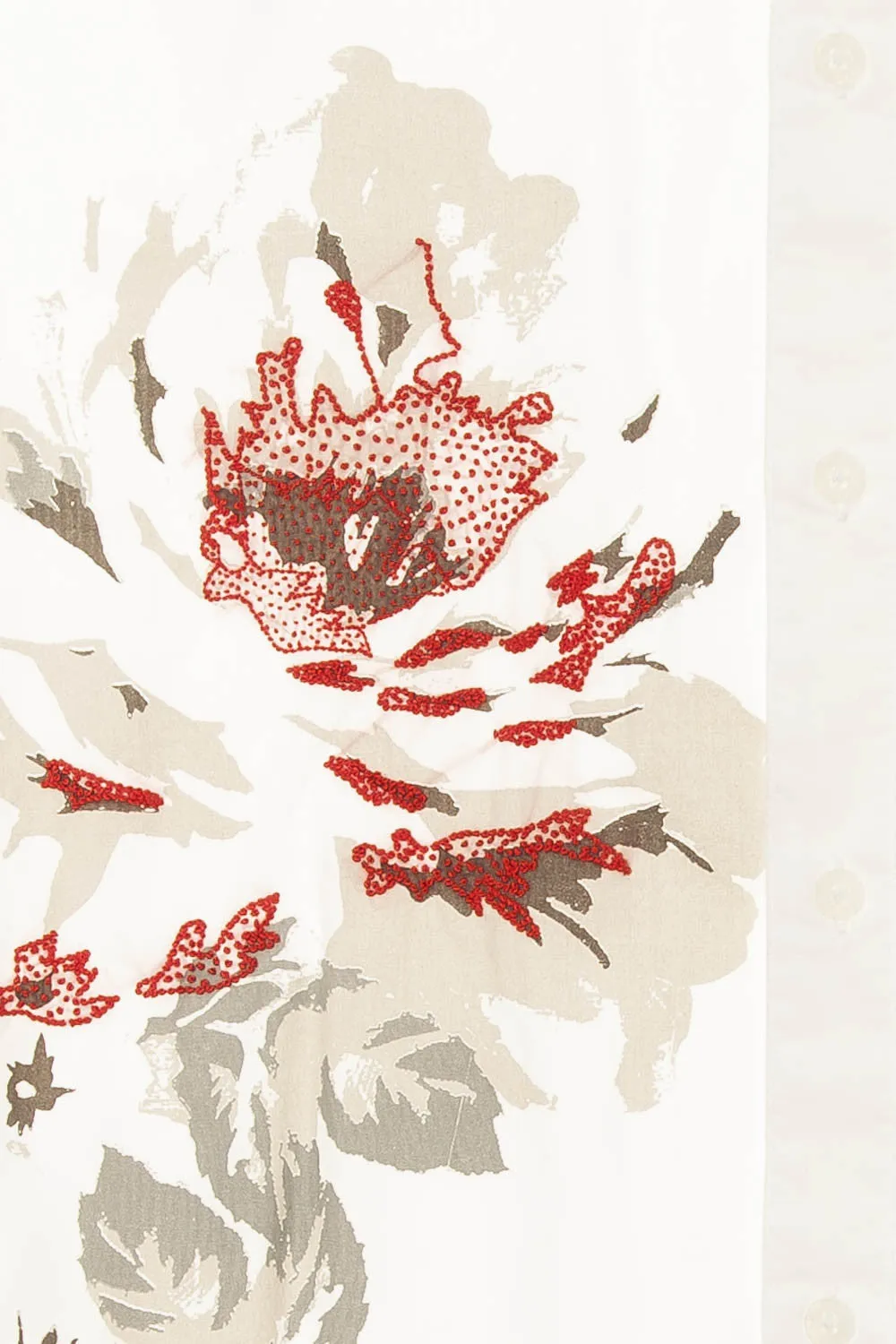 Kenzo - White Button Up Blouse with Red Flowers - M