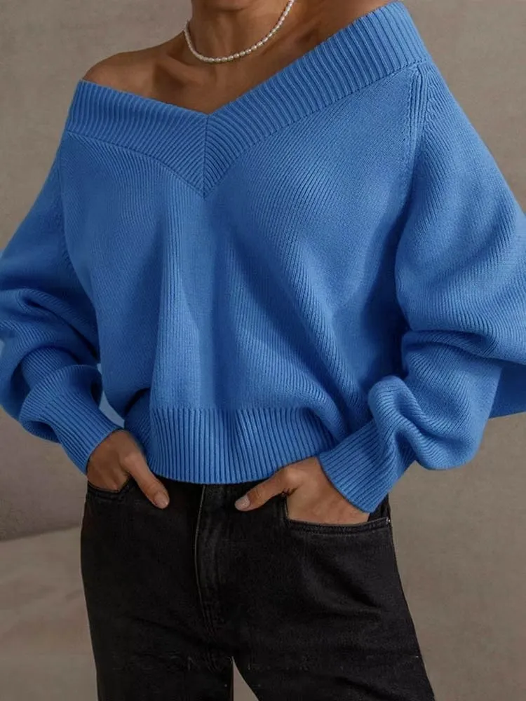 Knitted Long Sleeve Solid Women Pullovers
