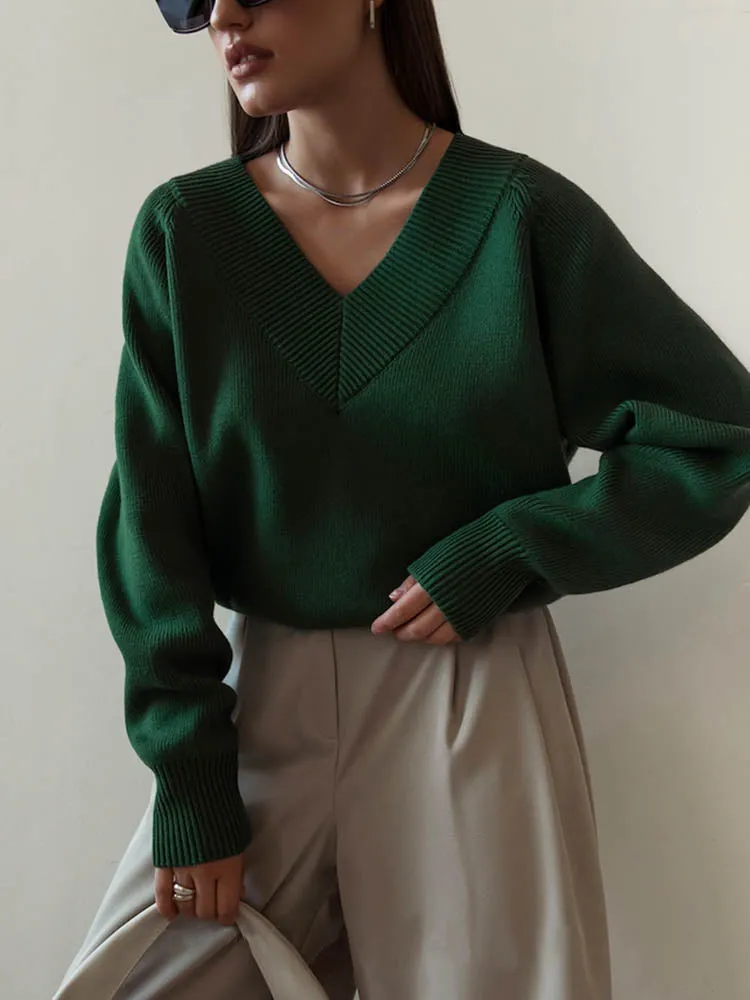 Knitted Long Sleeve Solid Women Pullovers