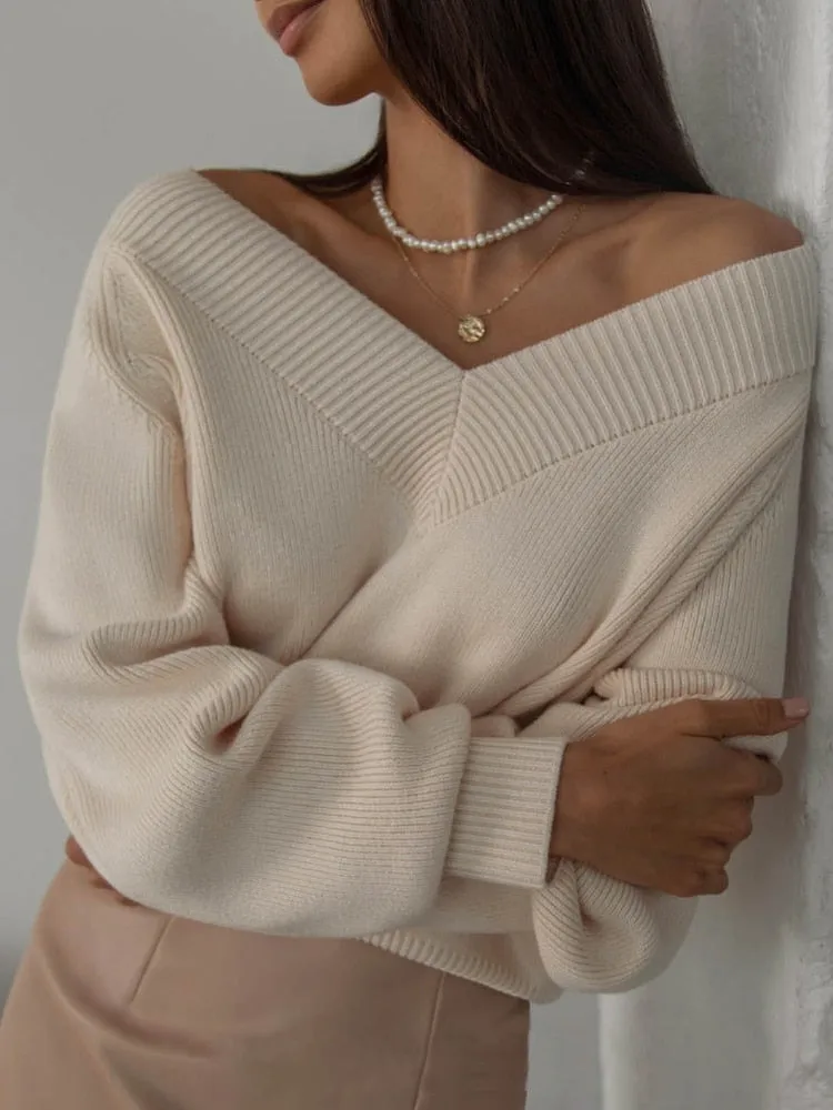 Knitted Long Sleeve Solid Women Pullovers